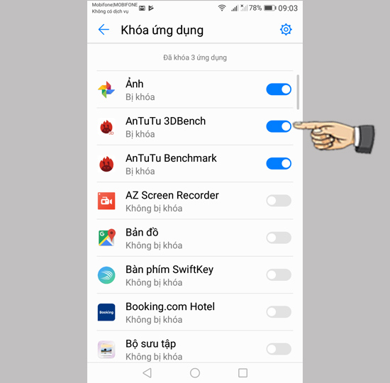 Bước 5: Chọn ứng dụng muốn khóa.